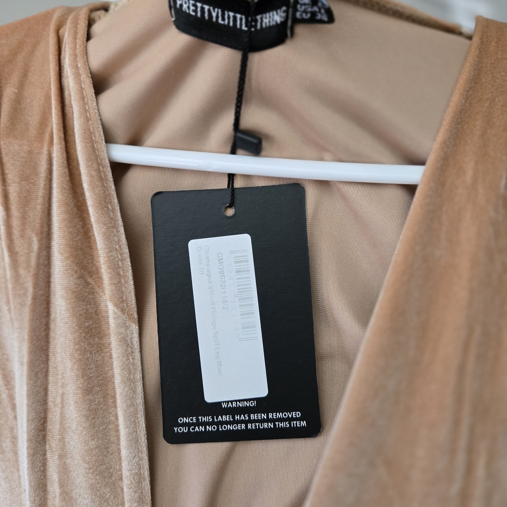 PrettyLittleThing Peach Velvet Dress Size 6 NWT - Picture 3 of 7